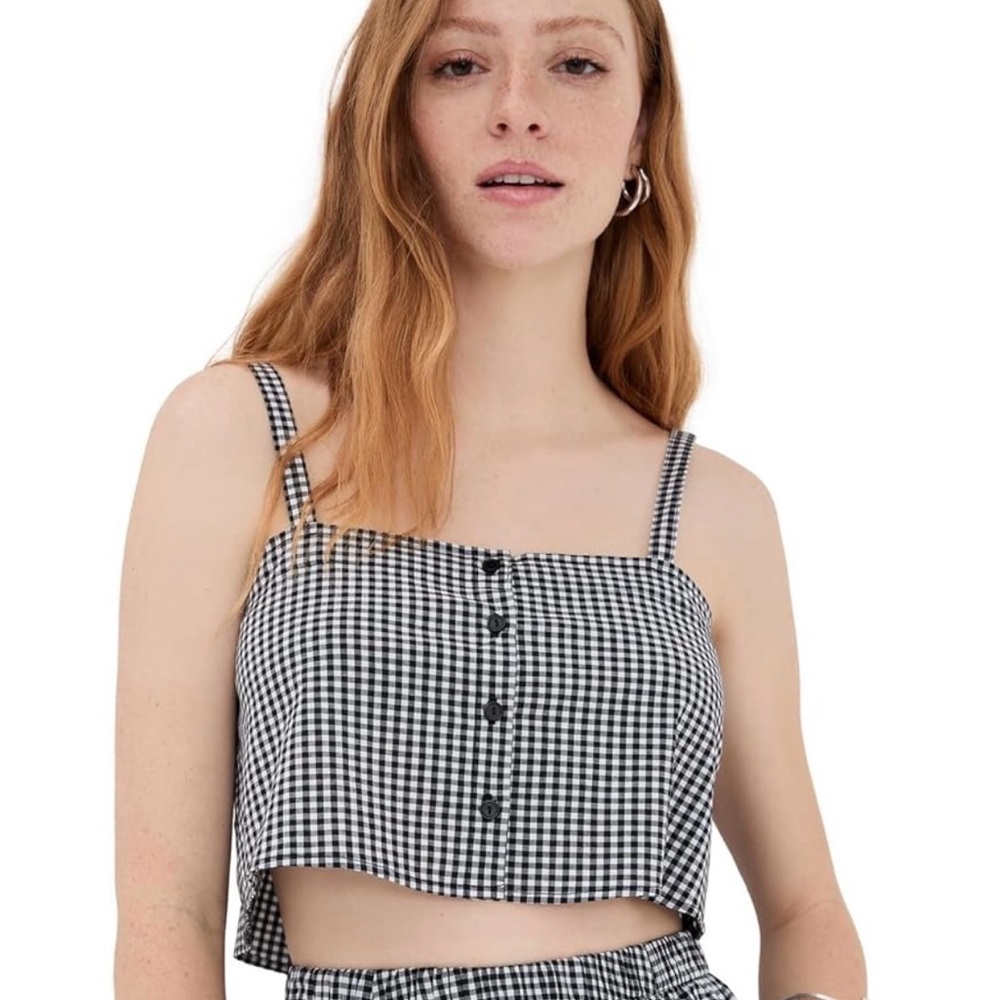 NWT LE BOP Gingham Button-Front Crop Cami - Black & White